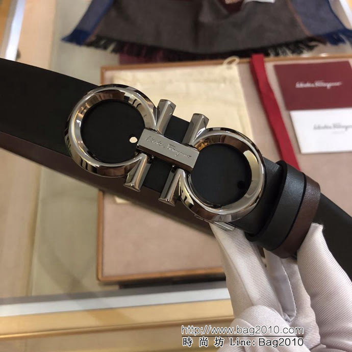 Ferragamo菲拉格慕 雙面進口頭層牛皮軟平紋 精鋼扣 復古風格 男士皮帶  xfp1168